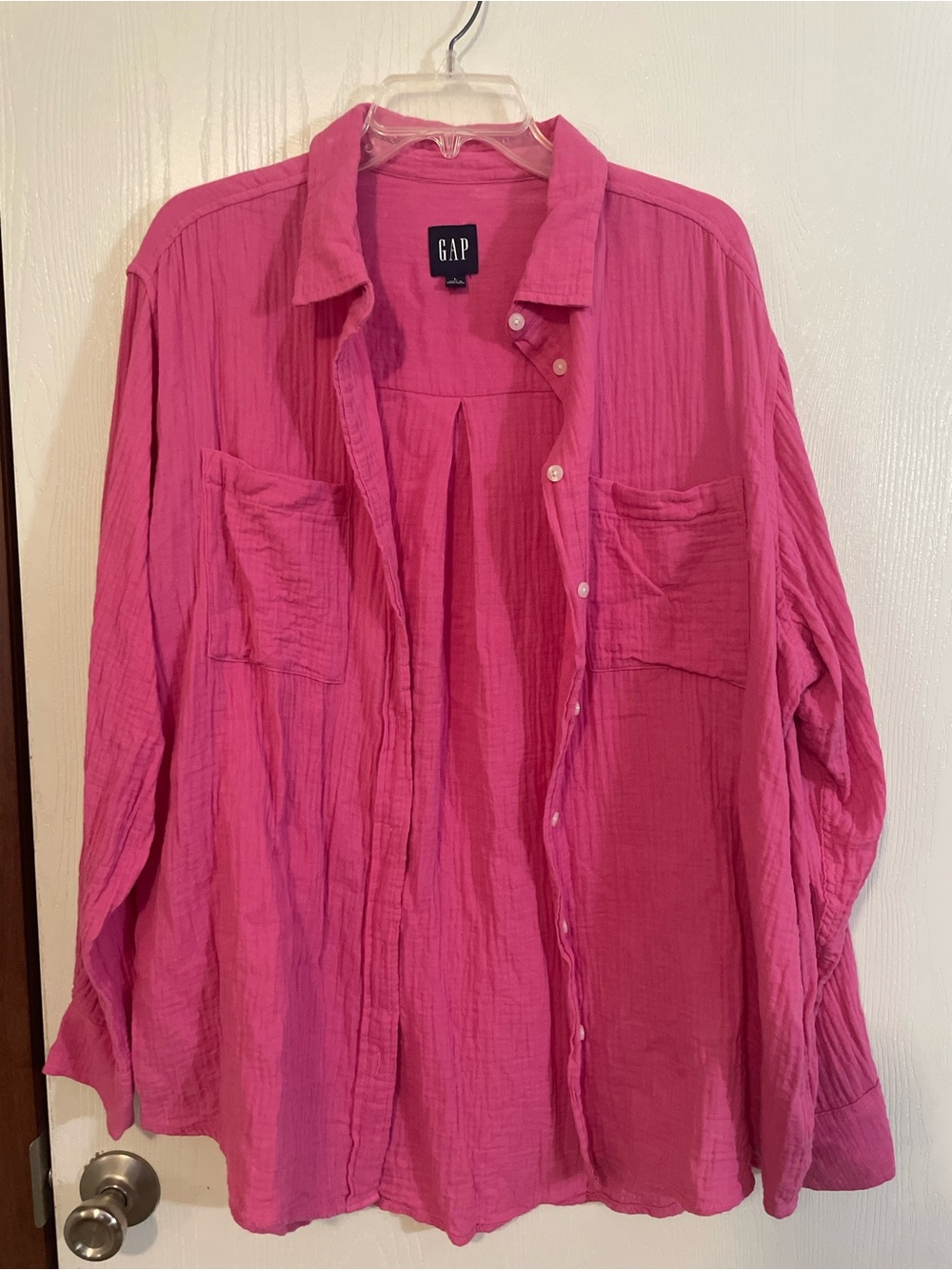GAP Crinkle Gauze "Big Shirt" Button Down - Pink L